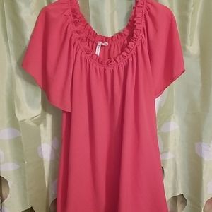 Ruffled Neckline Flowy Coral Top